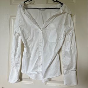 Zara Off the Shoulder Button Down